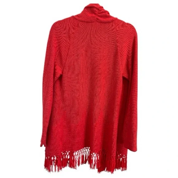Lilly Pulitzer Red Open Front Fringe Hem Cardigan Sweater Knit Size L - Picture 3 of 7
